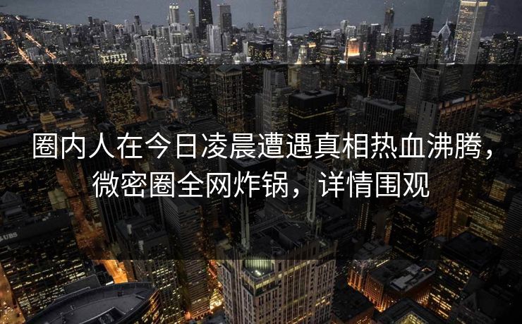 圈内人在今日凌晨遭遇真相热血沸腾,微密圈全网炸锅,详情围观 圈内人在今日凌晨遭遇真相热血沸腾,微密圈全网炸锅,详情围观