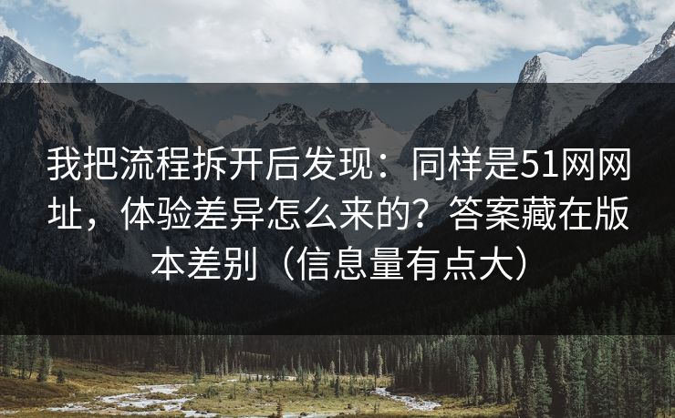 我把流程拆开后发现：同样是51网网址，体验差异怎么来的？答案藏在版本差别（信息量有点大）