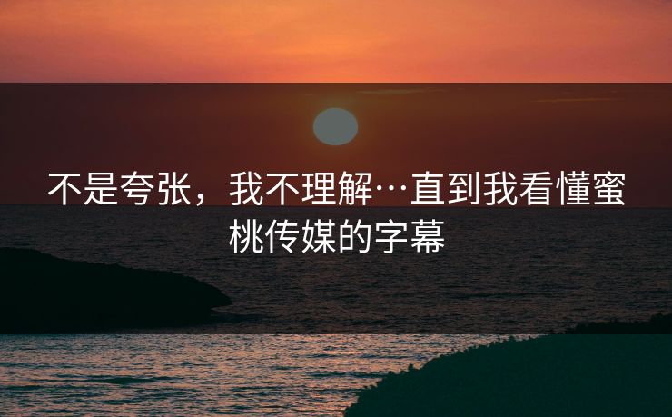 不是夸张，我不理解…直到我看懂蜜桃传媒的字幕