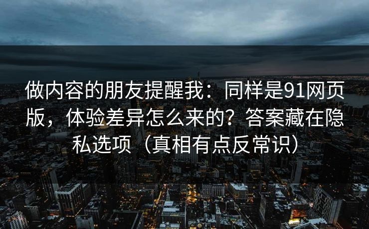 做内容的朋友提醒我：同样是91网页版，体验差异怎么来的？答案藏在隐私选项（真相有点反常识）